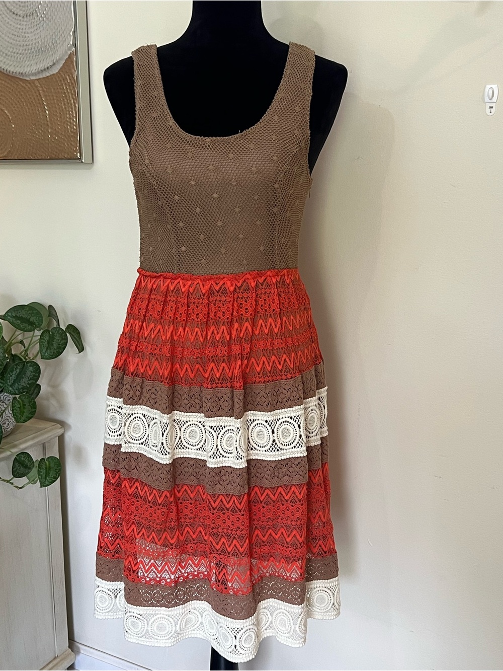 Anthropologie RYU Crochet Knit Fit & Flare Patchwork Lace Dress size small